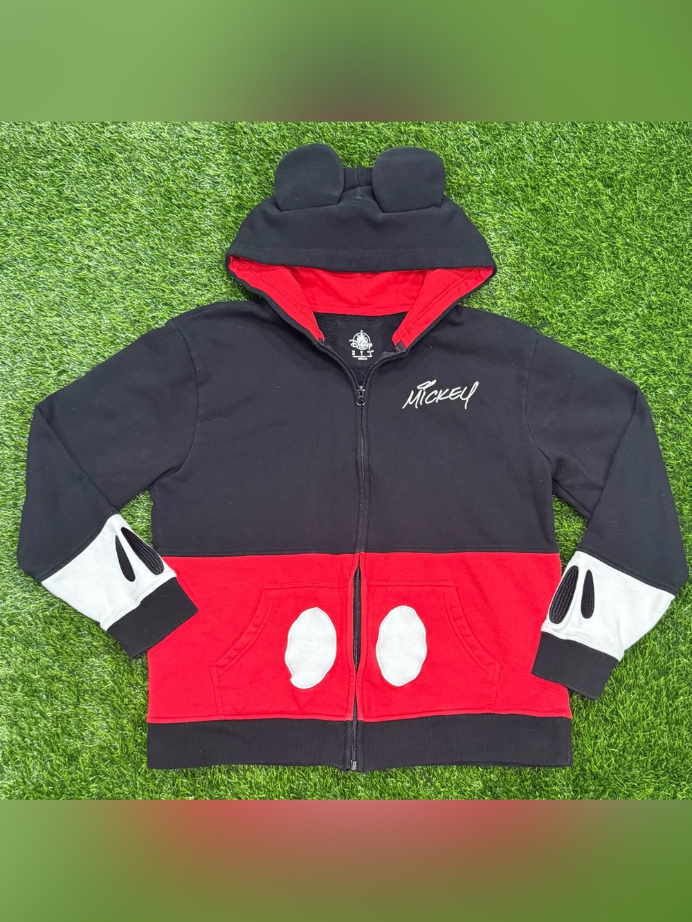 Disney Parks Mickey Mouse Zip-Up Hoodie Jacket Black Red White Adult Sz M